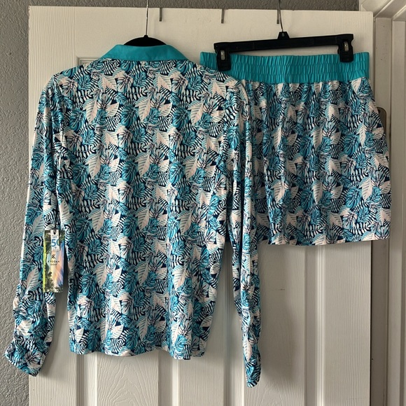 Kyodan Golf 2 piece set, long sleeve top and matching skort, UPF 50, Palm print - Picture 2 of 12